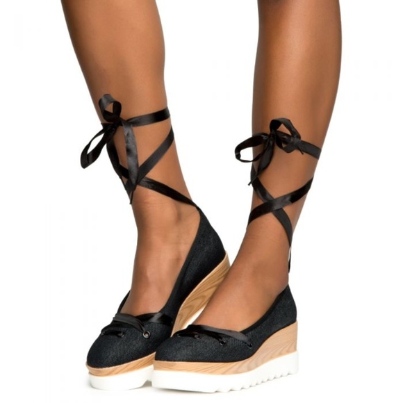 Shoeroom21 boutique Shoes - LADIES BLACK ANKLE STRAPS PLATFORM WEDGE